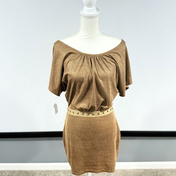 Affliction Black Premium Brown Studded Stretch Animal Print Mini Dress Sz 4 NWT - Picture 7 of 11